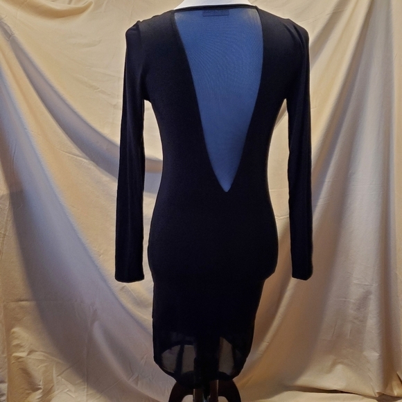 Mystylemode Black V-Neck Mesh Bodycon Midi Dress SZ Medium - Picture 5 of 7